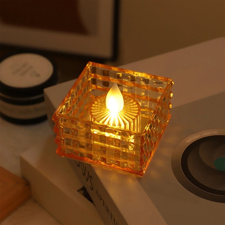 Електрическа свещ YANYXR LED кристална кафява 6.5x6.5x5см
