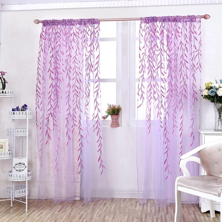 Draperie voal tulle, pastoral, alb, 100x200cm