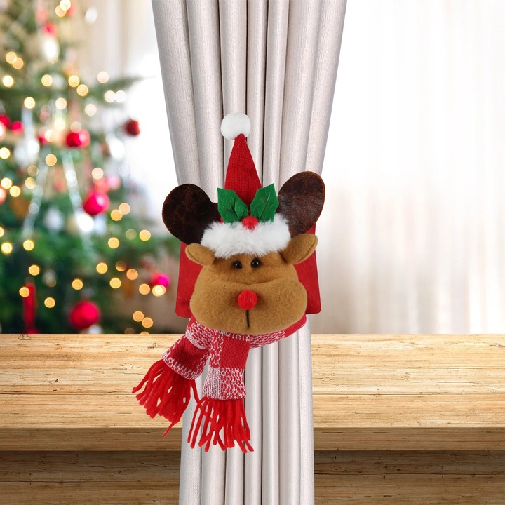 Agrafa decorativa pentru draperii ZYBLSSBB ren din plus, multicolor, 37 x 19 cm