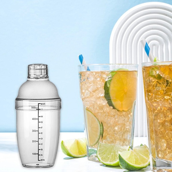 Set shaker plastic transparent cu scale, 15x9x9cm, pentru bar si petreceri