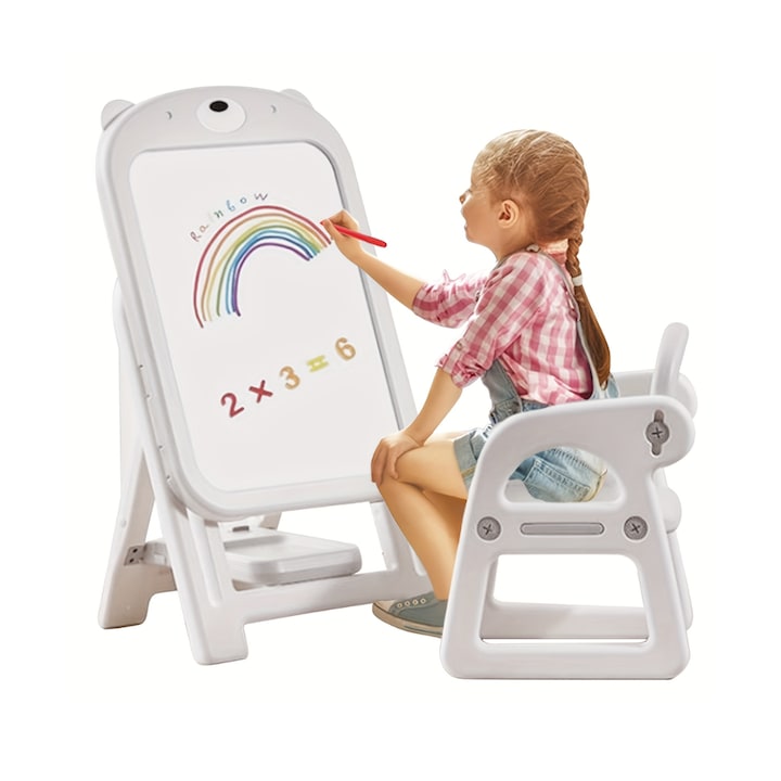Set desenat pentru copii cu scaun si tabla, model Ursulet