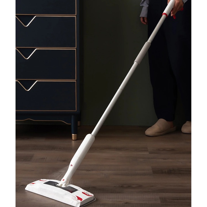 Mop cu pulverizator YANYXR, electrostatic, 30x10x127cm, alb, set cu 30 lavete de unica folosinta