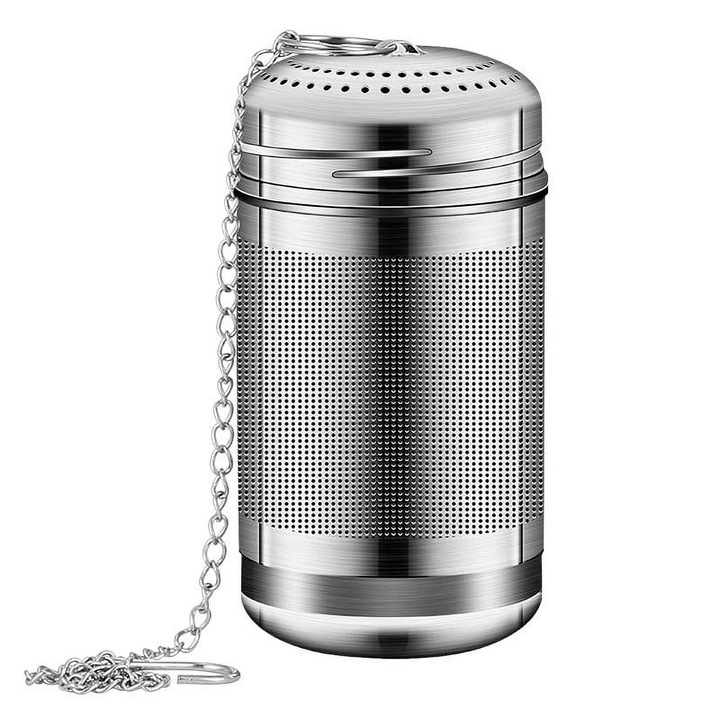 Filtru ceai YANYXR din otel inoxidabil 304, cu lant si capac, 8x8cm