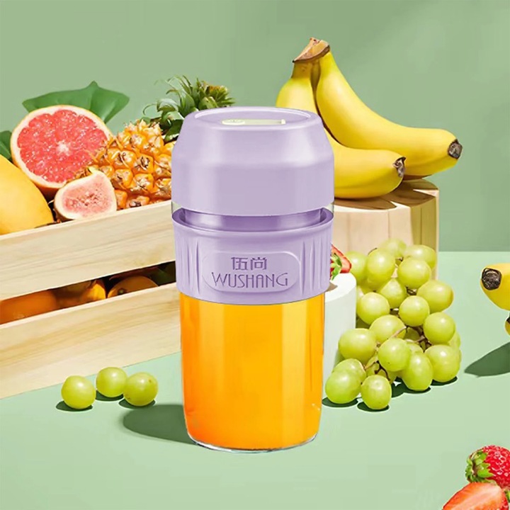 Blendere portabile, 4 lame, USB reincarcabil, 450ml, violet