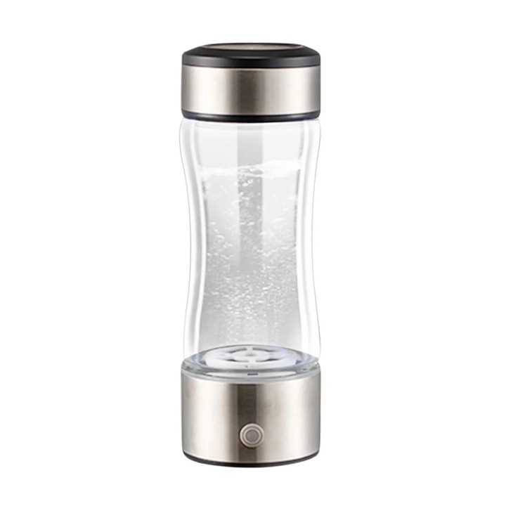Generator de apa cu hidrogen portabil Fokelyi, 400ml, sticla de borosilicat, incarcabil, design inteligent, argintiu