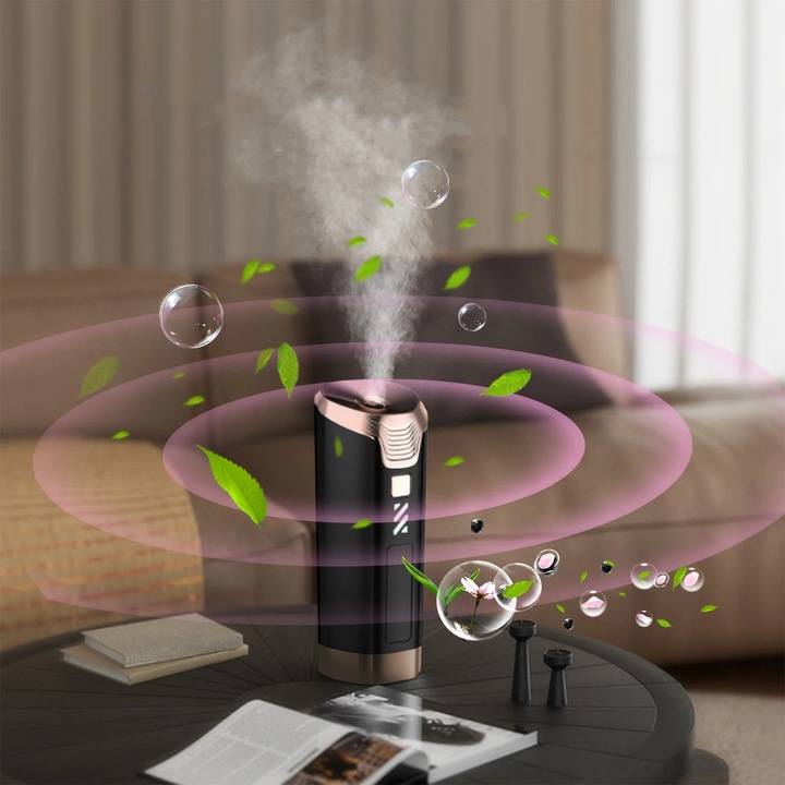 Esszenciális olaj diffúzor, fekete, 14.5x5.2x4.6cm, 45ml kapacitás