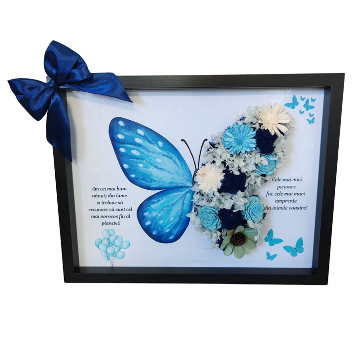 Tablou cadou personalizat, nasi de botez, rama neagra, 30*40 cm