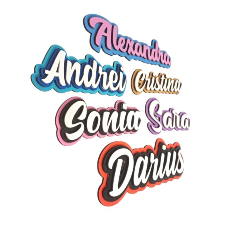 Nume Personalizat 3D din Lemn – Decor Unic cu Straturi Colorate, 28 cm lungime