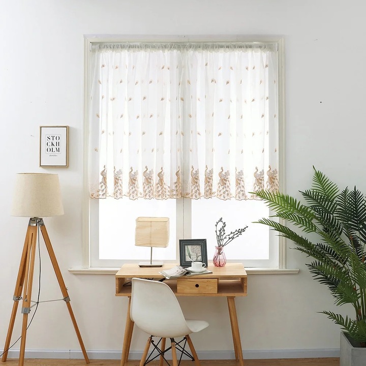 YANYXR sárga voile függöny 120x100cm levélmintás átlátszó