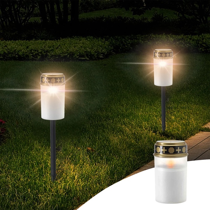 Соларна лампа за гробище, бяла LED, с мигаща светлина, размери 13x8x8см, комплект от 1 брой.