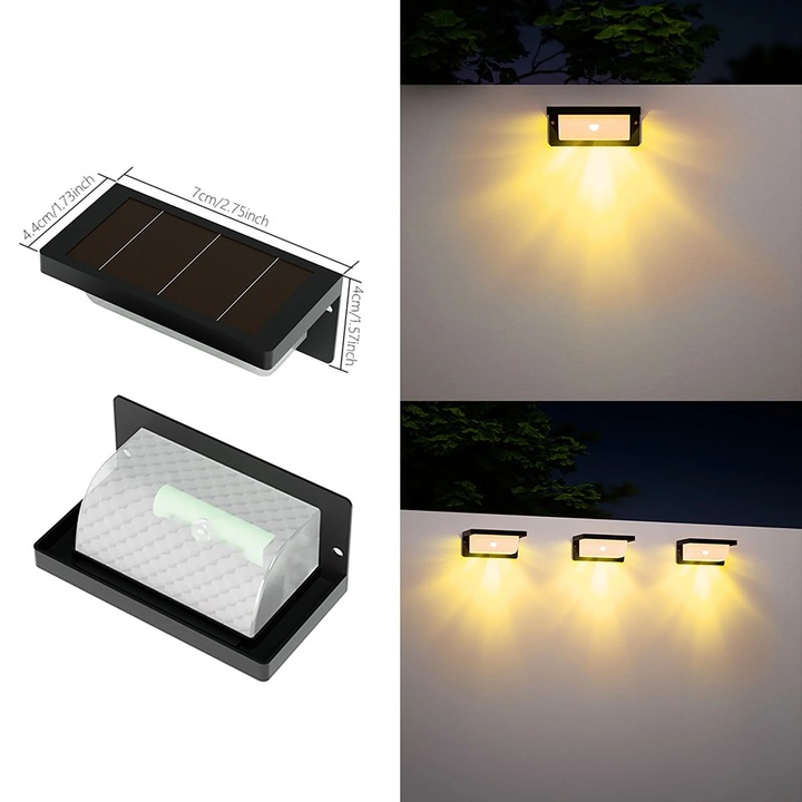 Lampa solara de perete YANYXR, LED, alb cald, 7x4x4.4cm, rezistenta la intemperii