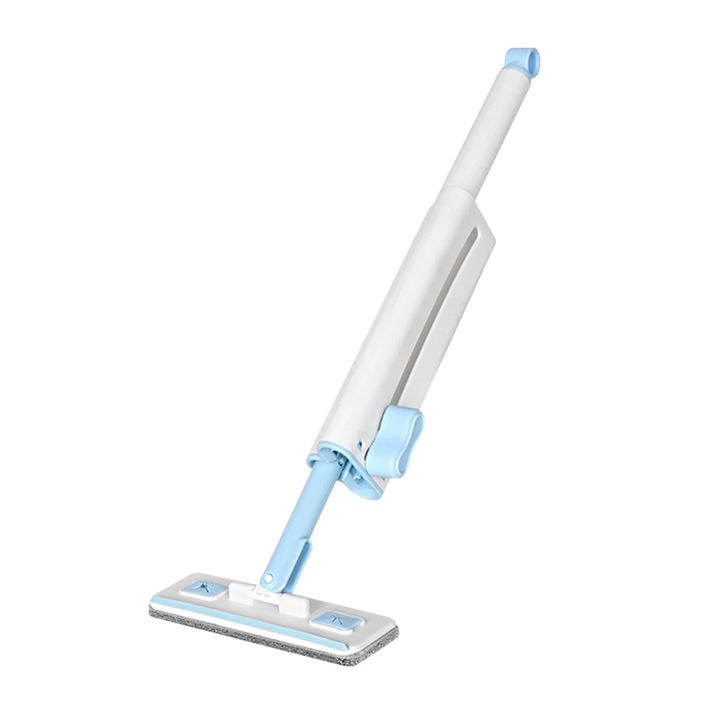 Mop plat mini YANYXR, microfibra, rotativ 360°, albastru cafeniu, 48cm