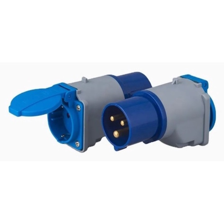 Adaptor Industrial pentru Priza, Compatibil cu Standardul IEC-60309 – 200V pana la 250V Culoare Albastru