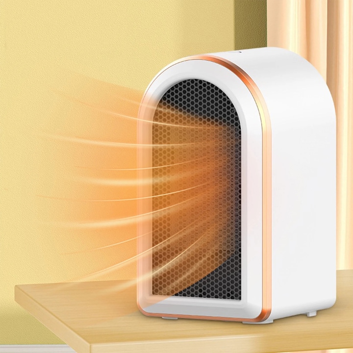 Aeroterma portabil 1200W, alb, cu termostat, pentru birou si dormitor, dimensiuni 21x12x11.5cm