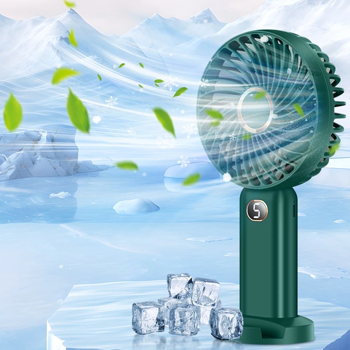 Ventilator de mana, mini, reincarcabil, verde, 10000mAh, USB