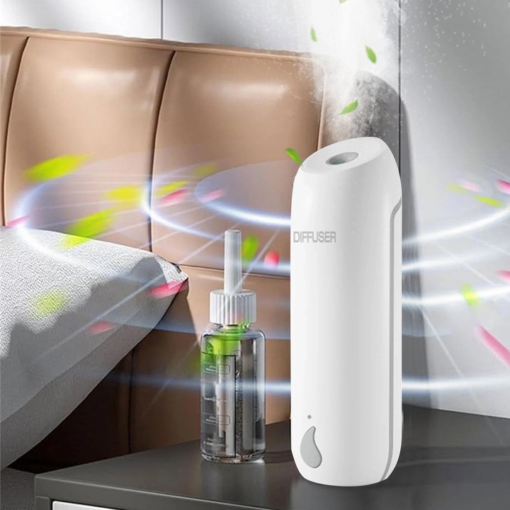 Umidificator portabil, argintiu, 16x5cm, cu 3 trepte de temporizare, pentru aromaterapie