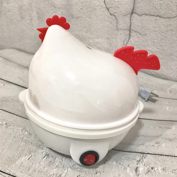 Aparat de gatit cu aburi YANYXR multifunctional, 7 oua, alb si inox, 350W