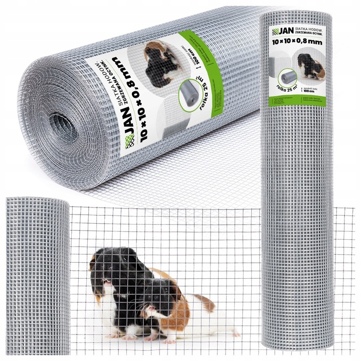 Hegesztett háló termesztéshez, Tenyésztéshez, Horganyzott hegesztéssel, 10x10 mm, 0,8 mm, 25 m², Fém, Külső, Szélesség 25m, Magasság 1m, Ezüst