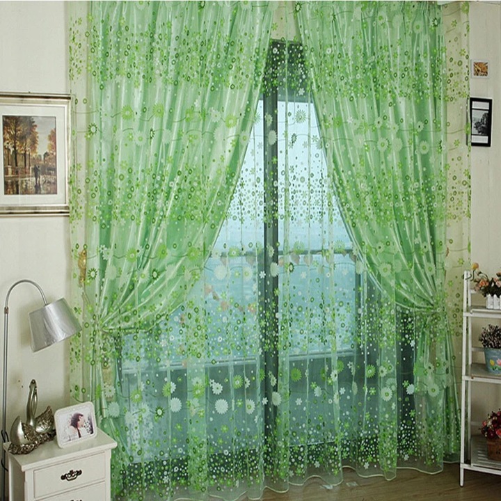 YANYXR voile függöny, virágmintás, fehér, 200x100cm