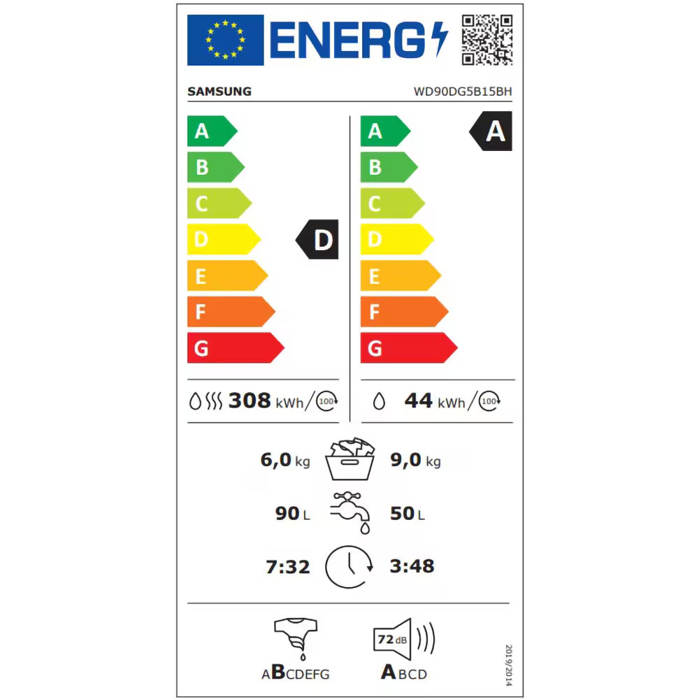Masina de Spalat Rufe Frontala cu Uscator SAMSUNG WD90DG5B15BHLE, Wi-Fi, Eco Bubble, 9/6 kg, 1400 rpm, Clasa A/D, Alb