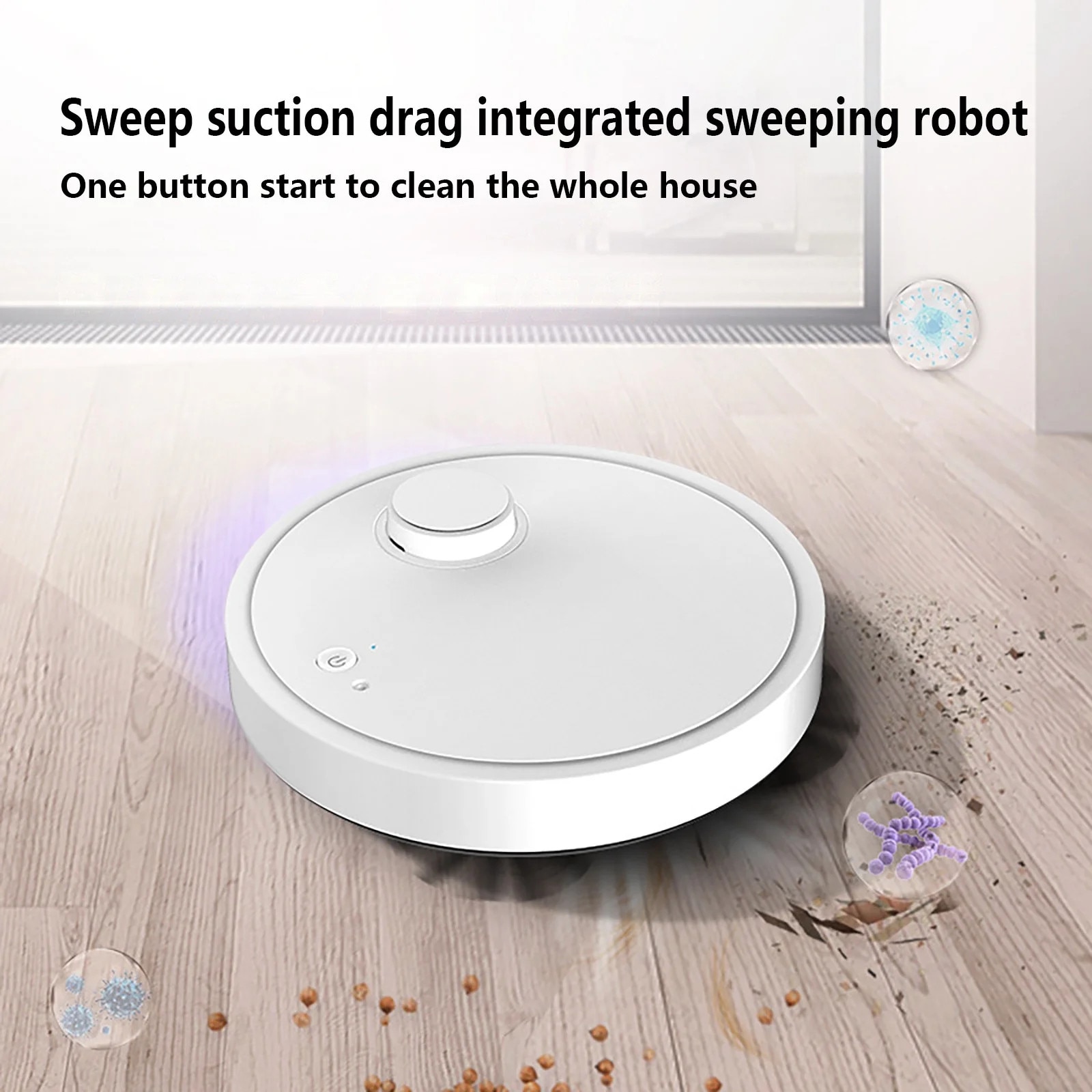 Aspirator robot 2 in 1, 1200Pa, alb, 24.8x24.8x6.4cm, cu mop si functie de detectare a scarilor