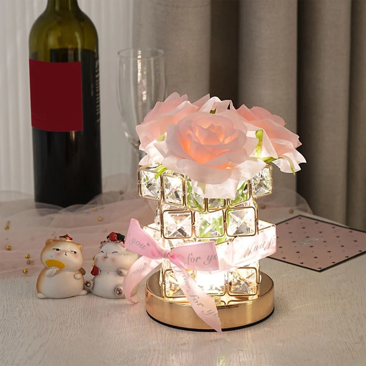 Lampa de masa LED ZYBLSSBB floare roz metal 12x15x20cm