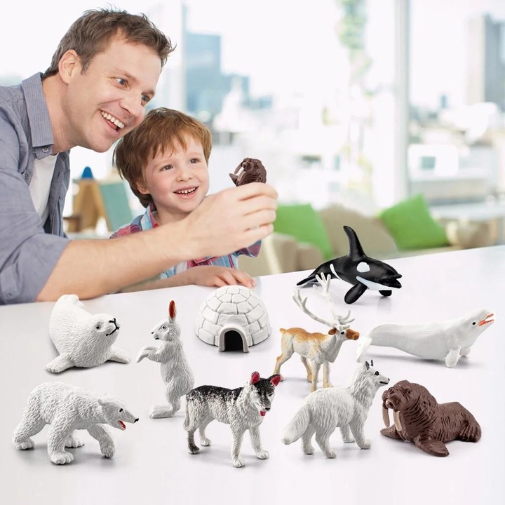 Set 10 Figurine Animale Educative Argintii pentru Copii 3+ Ani