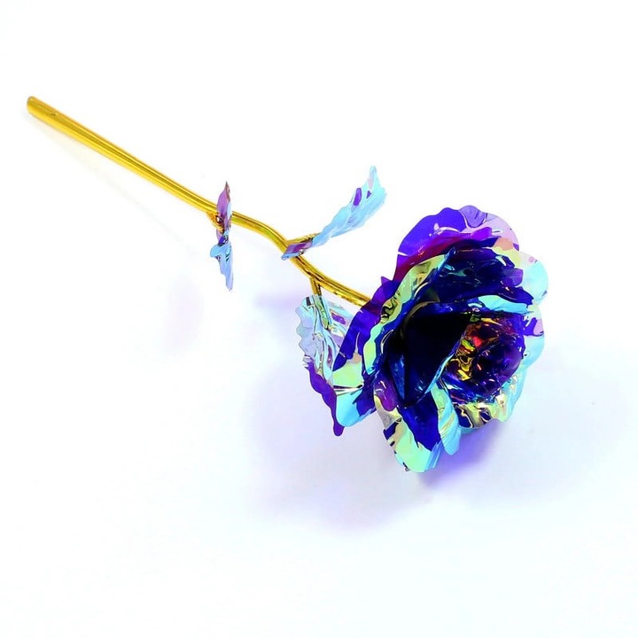 Trandafir artificial aurit 24K, YANYXR, plastic, auriu, 8.5x25cm, cu cutie cadou