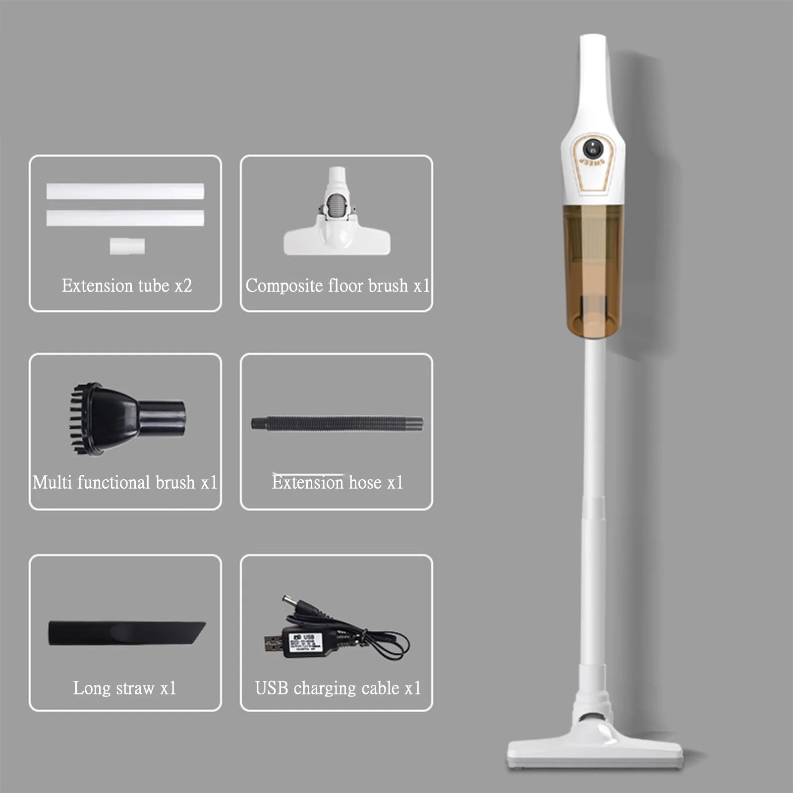Aspirator vertical, 30 minute autonomie, 120W putere de aspirare, alb/negru, 96x23cm
