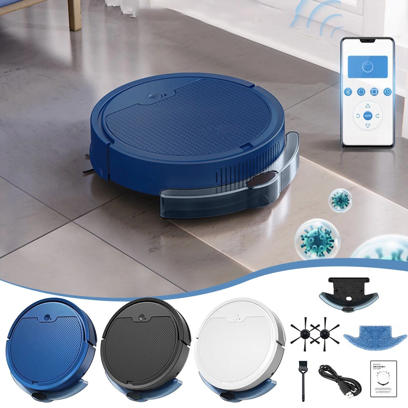 Aspirator robot si mop 2 in 1, 2000 PA, 80 min autonomie, rezervor apa, negru
