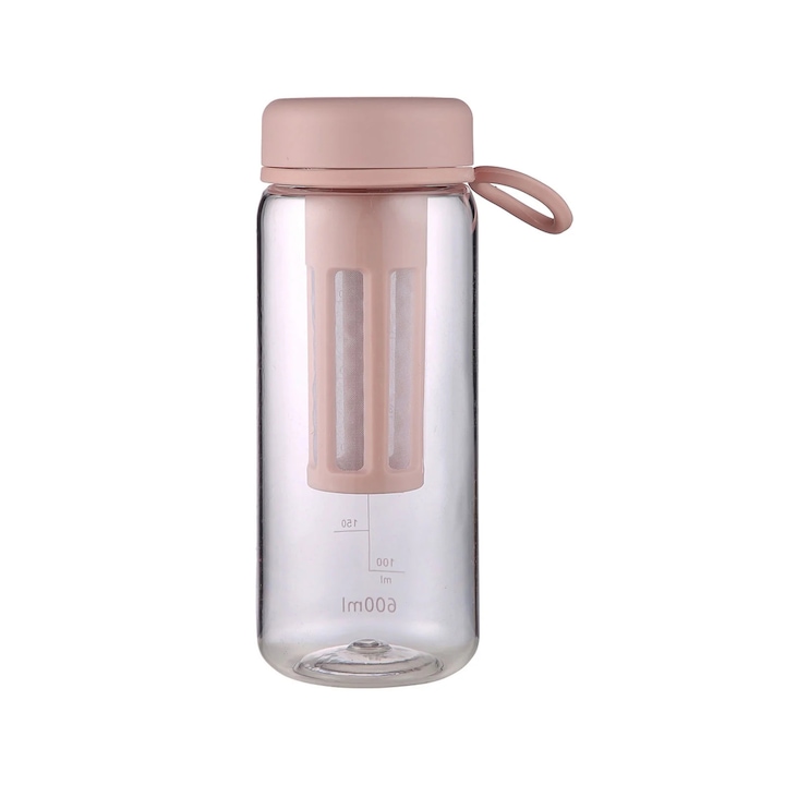 Cana portabila cu infuzor, 600ml, plastic, alb/gri/verde/albastru/roz, set