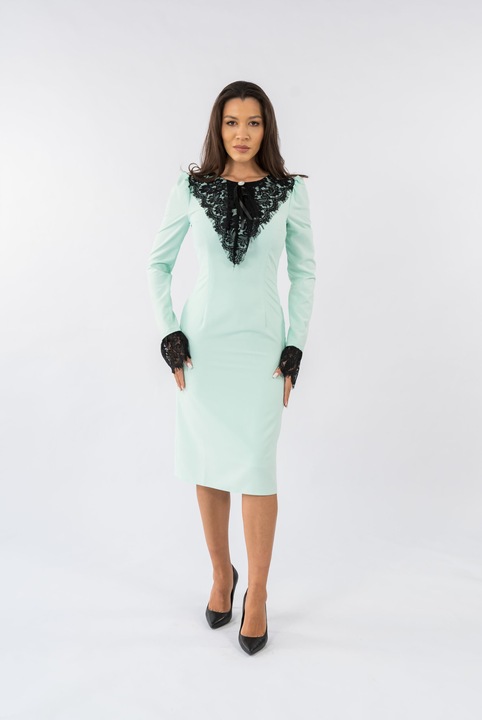 Rochie Verde Menta cu Dantela Natalia, Verde