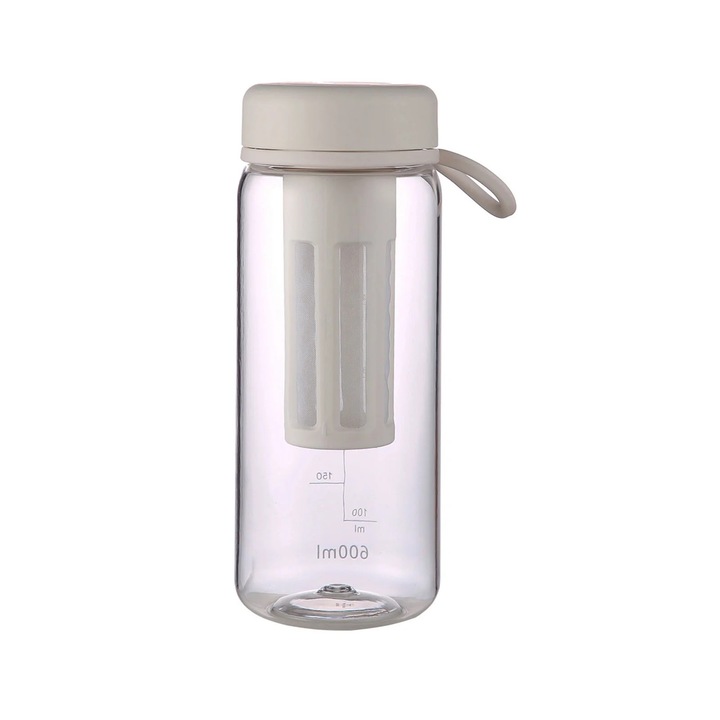 Cupa de apa cu infuzor, set, 600ML, plastic, alb, gri, verde, albastru, roz