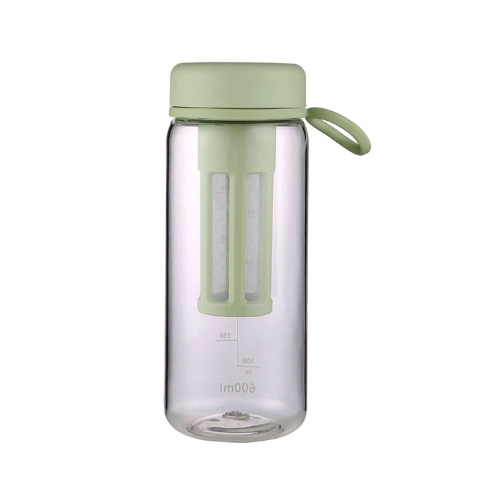 Cana portabila cu infuzor, 600ml, plastic, alb, gri, verde, albastru, roz, set