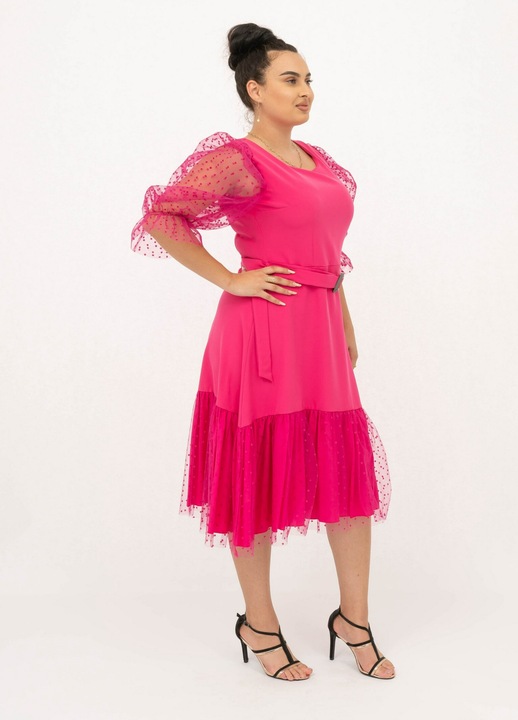 Елегантна розова рокля с колан Carla, Розово