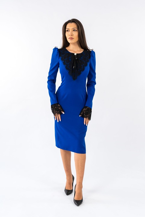 Rochie Albastra cu Dantela Natalia, Albastru