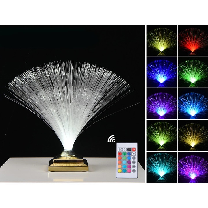 Lampa cu fibra optica, set, baza aurita, alimentare USB, 12.4 inci, multicolor, 31.5x11cm