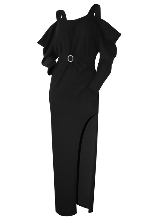 Hosszú ruha hasítékkal a szárán, Fekete