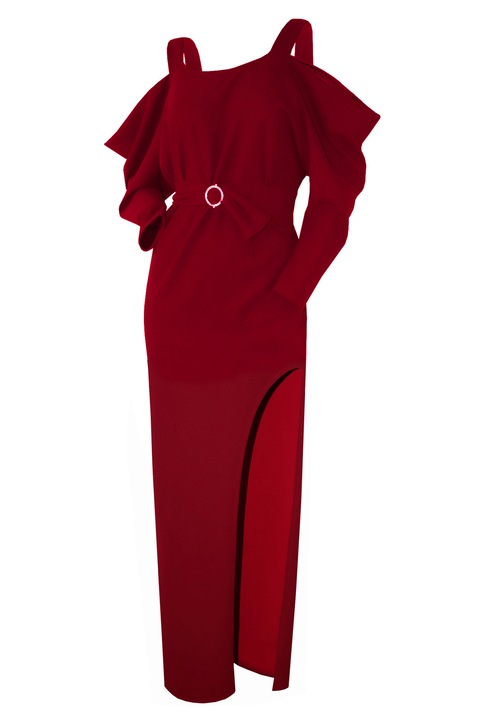 Rochie lunga cu crapatura pe picior, Rosu