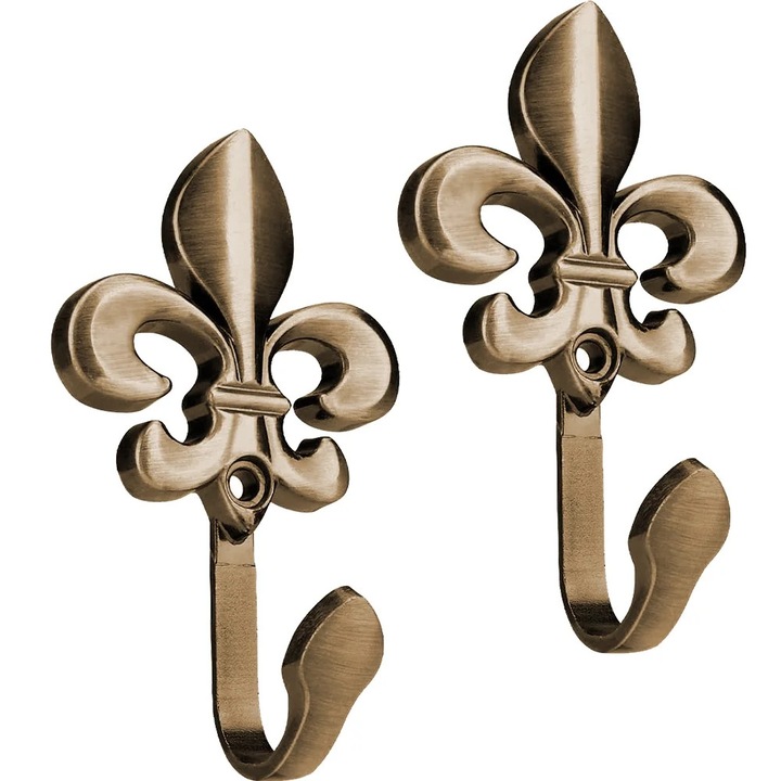 Suport pentru perdea ZYBLSSBB LSM2xh11229-BCS0069326, aliaj de zinc, model fleur-de-lis, patina verde, set de 2 bucati
