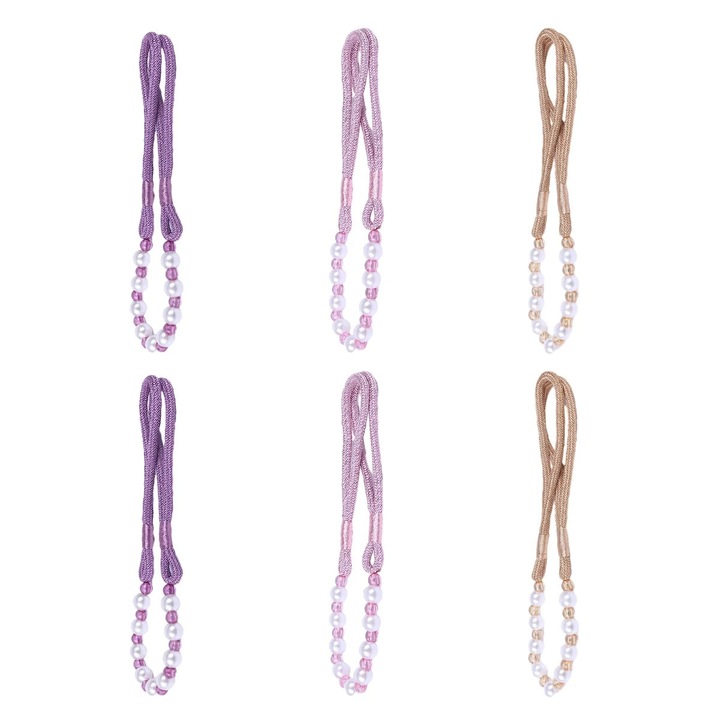 Suporturi pentru draperii ZYBLSSBB LSM2xh10068-BCS0064596, snur cu margele din poliester, 72 cm, mov/roz/auriu, set 3 perechi