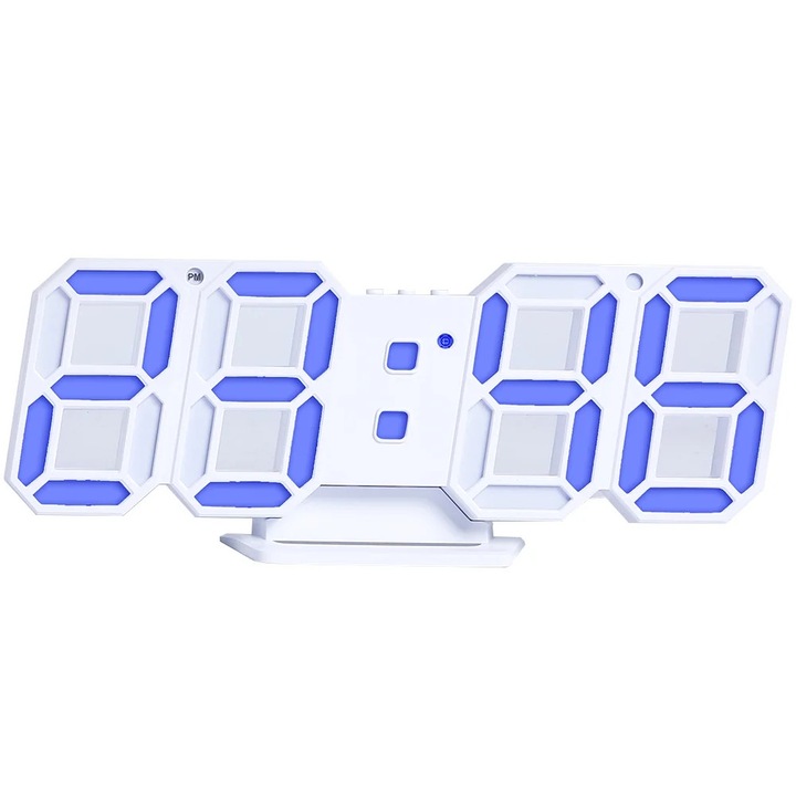Ceas desteptator digital YANYXR, LED alb-albastru-verde, 24x9.4x4.2cm, luminozitate reglabila, functie snooze