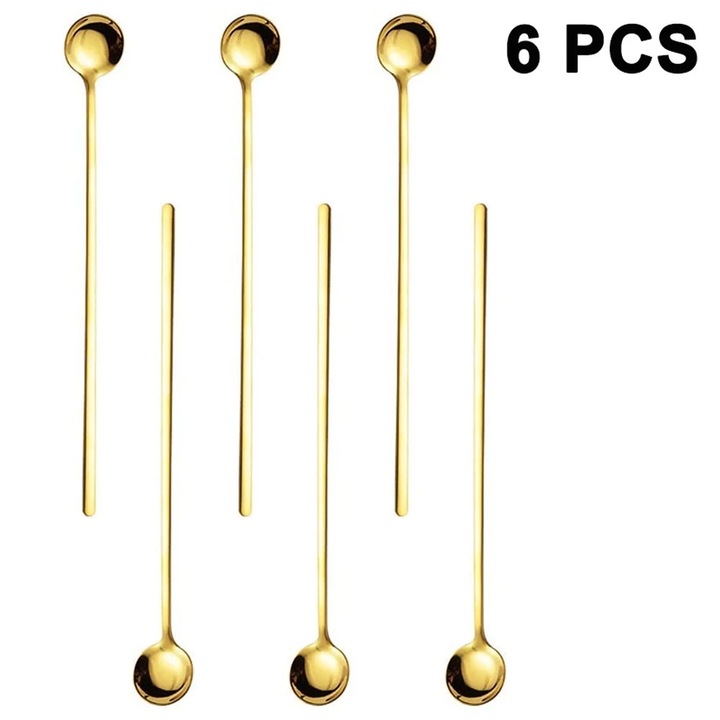 Set de 6 linguri din inox cu maner lung, 24x3cm, culoare albastra si titan