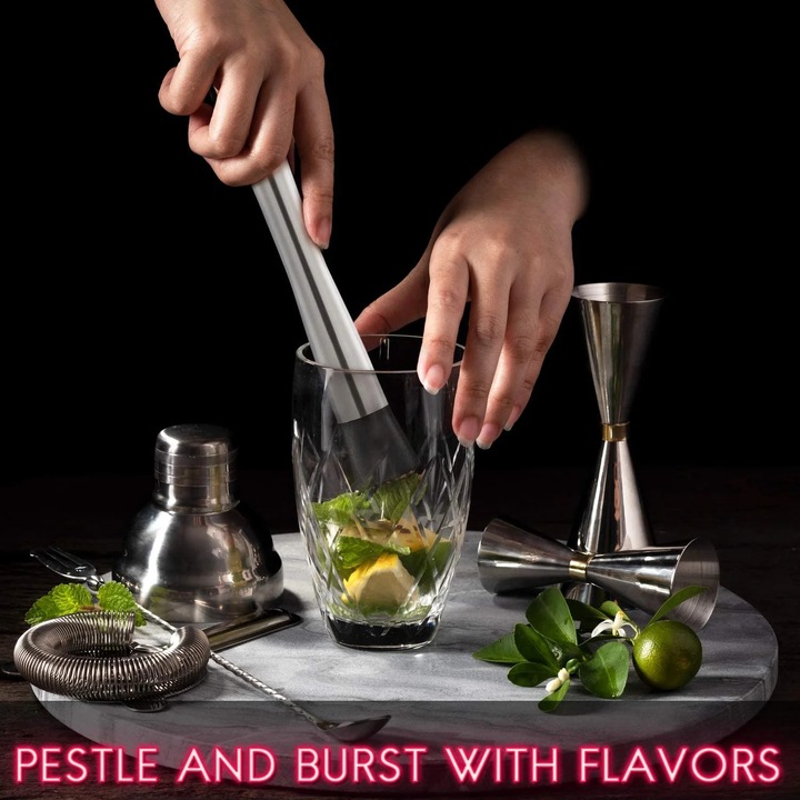 Set de ustensile bar, inox, argintiu, muddler si lingura de amestec