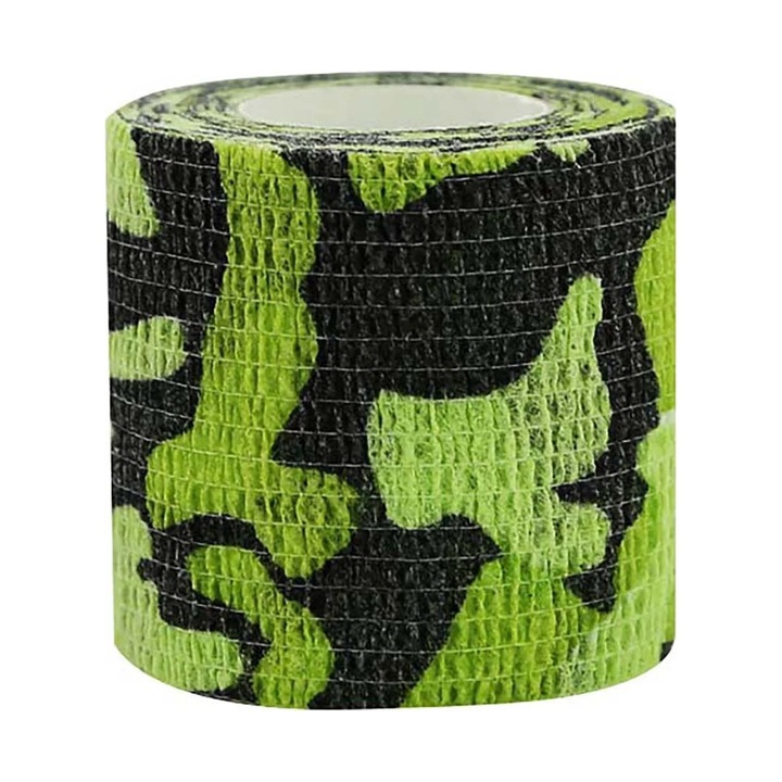 Bandaj elastic autoadeziv ZYBLSSBB LSM1631-BCS0301002, camuflaj, verde/negru, 4,5 cm x 5 m