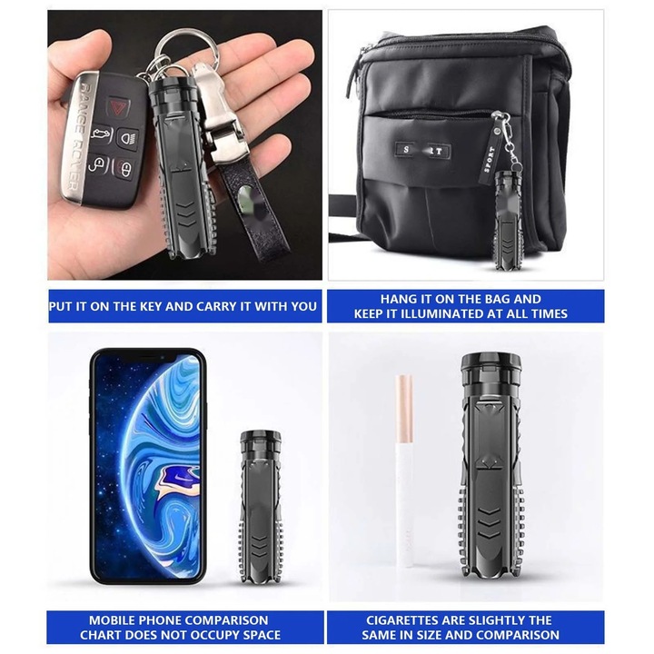 Мощен фенер, презареждащ се с USB, мини преносим, два режима, 200-500 м