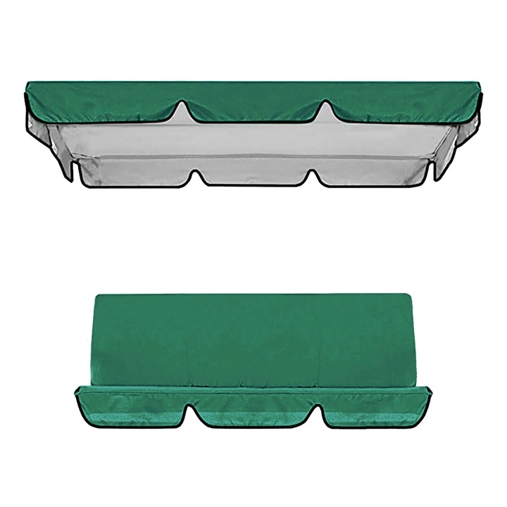 Set 2 huse pentru balansoar, Fokelyi, protectie impotriva ploii, verde, 164x114x15cm + 130x140x8cm
