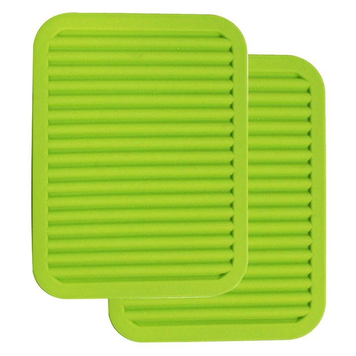Гъвкави и издръжливи силиконови подложки, лесни за почистване, силиконови подложки за храна, топлоустойчиви за горещи съдове, неплъзгащ се комплект за защита на кухненски плот (9" x 12", зелен)