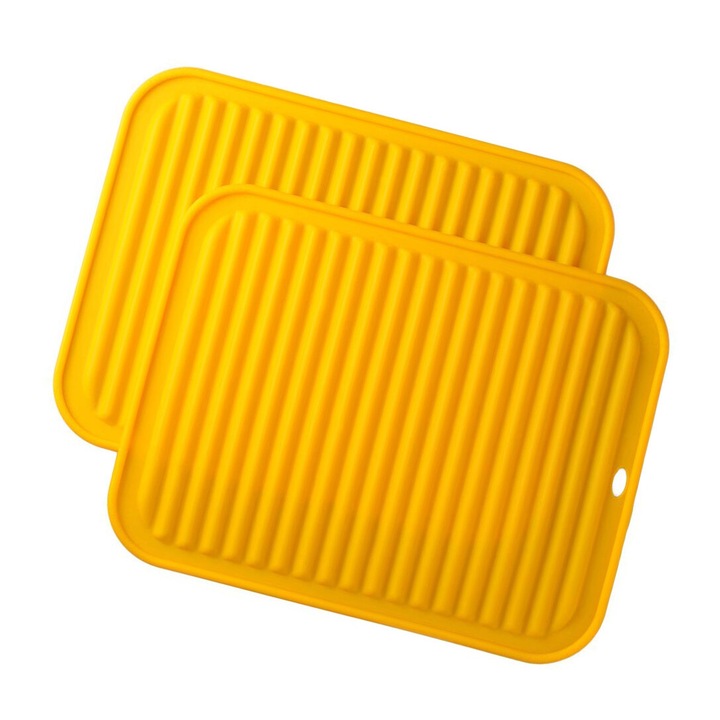 Covorase din silicon, Enforose, set de 2, galbene, rezistente la caldura, suprafata anti-alunecare