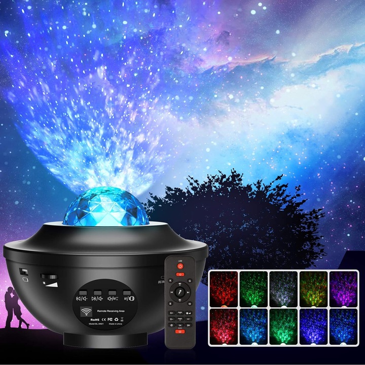 Proiector Galaxy Light Star cu zgomot alb, difuzor Bluetooth pentru un decor incantator